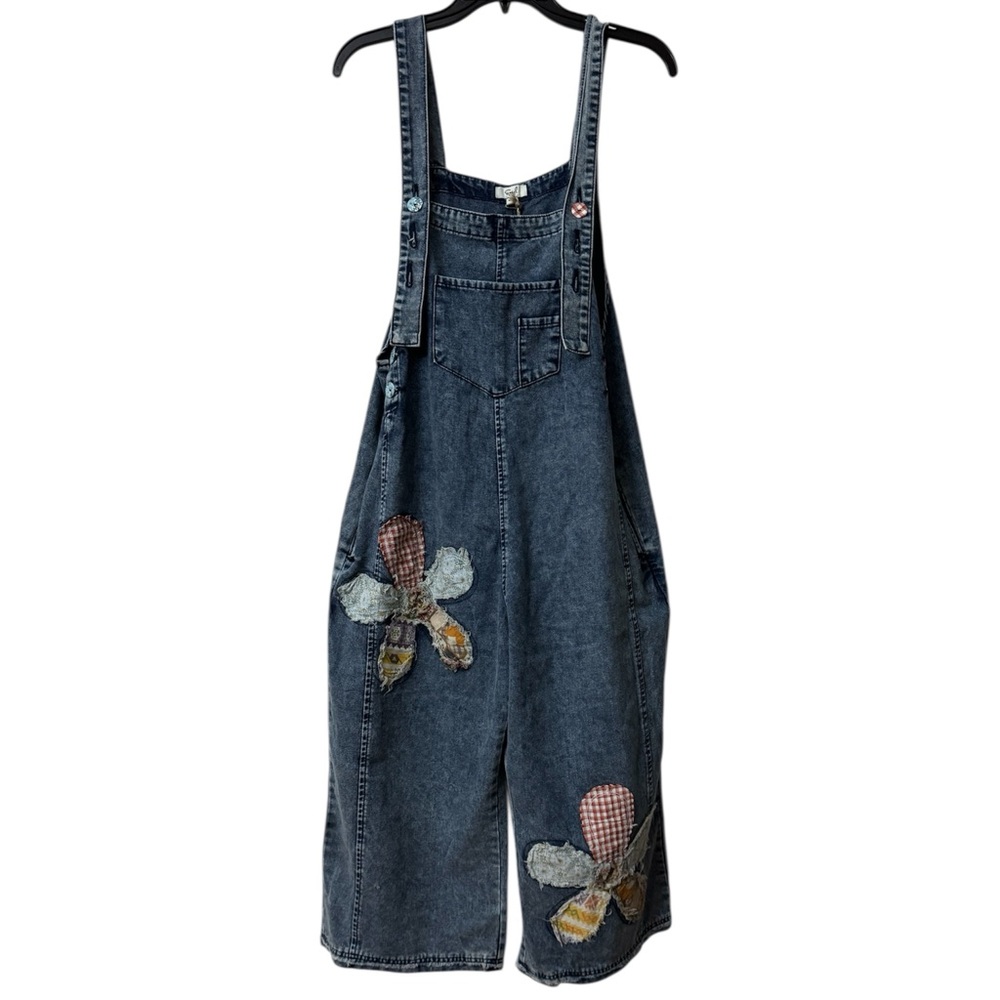 Easel Flower Patch Denim Patchwork Overalls NWT - image 5